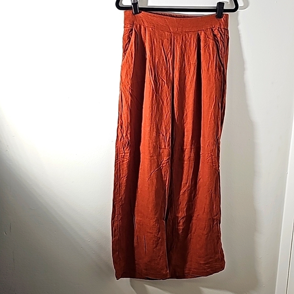 ABERCROMBIE & FITCH, women's linen wide leg‎ pants. 2 side pockets medium. Rust